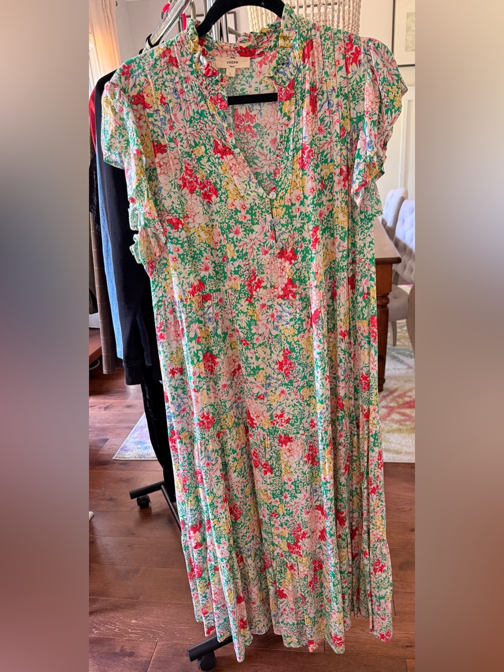entro Floral Maxi Dress in Green, Pink, Red